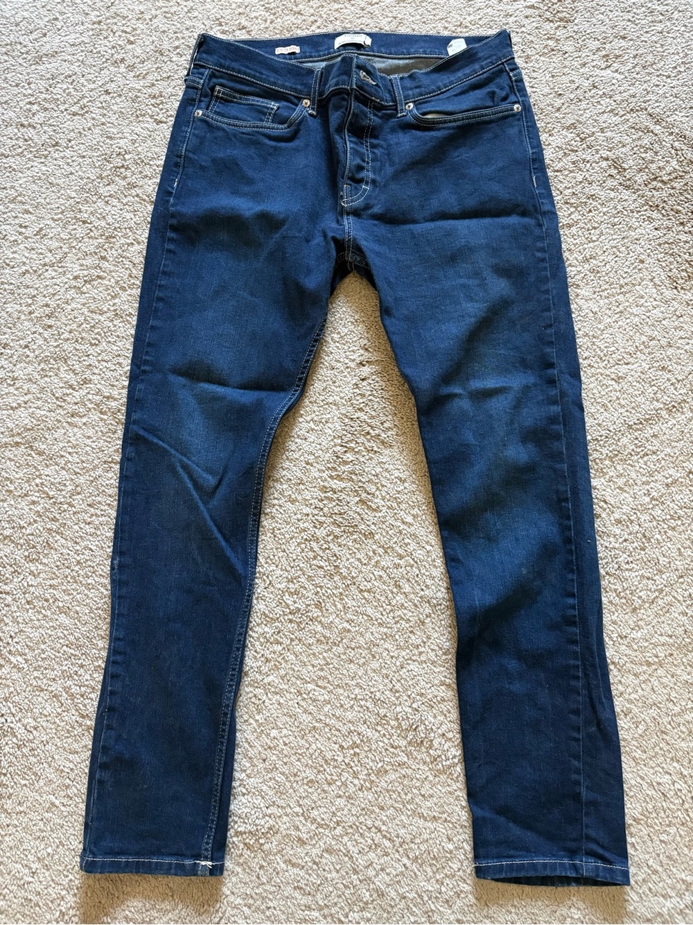 Topman Men's Stretch Skinny Fit Dark Wash Blue Denim Jeans Mid Rise 5-Pocket 34s